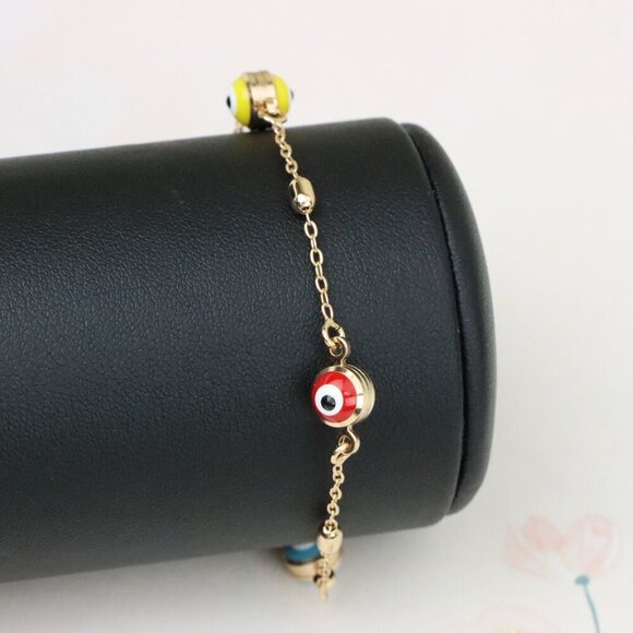 "Multicolor Evil Eye Rose Gold Bracelet with Adjustable Chain, XPBL1016 - Picture 9 of 12